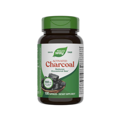 Nature's Way Activated Charcoal, Binds Unwanted Materials and Gas in the Digestive Tract*, 560 mg per 2-Capsule Serving,
