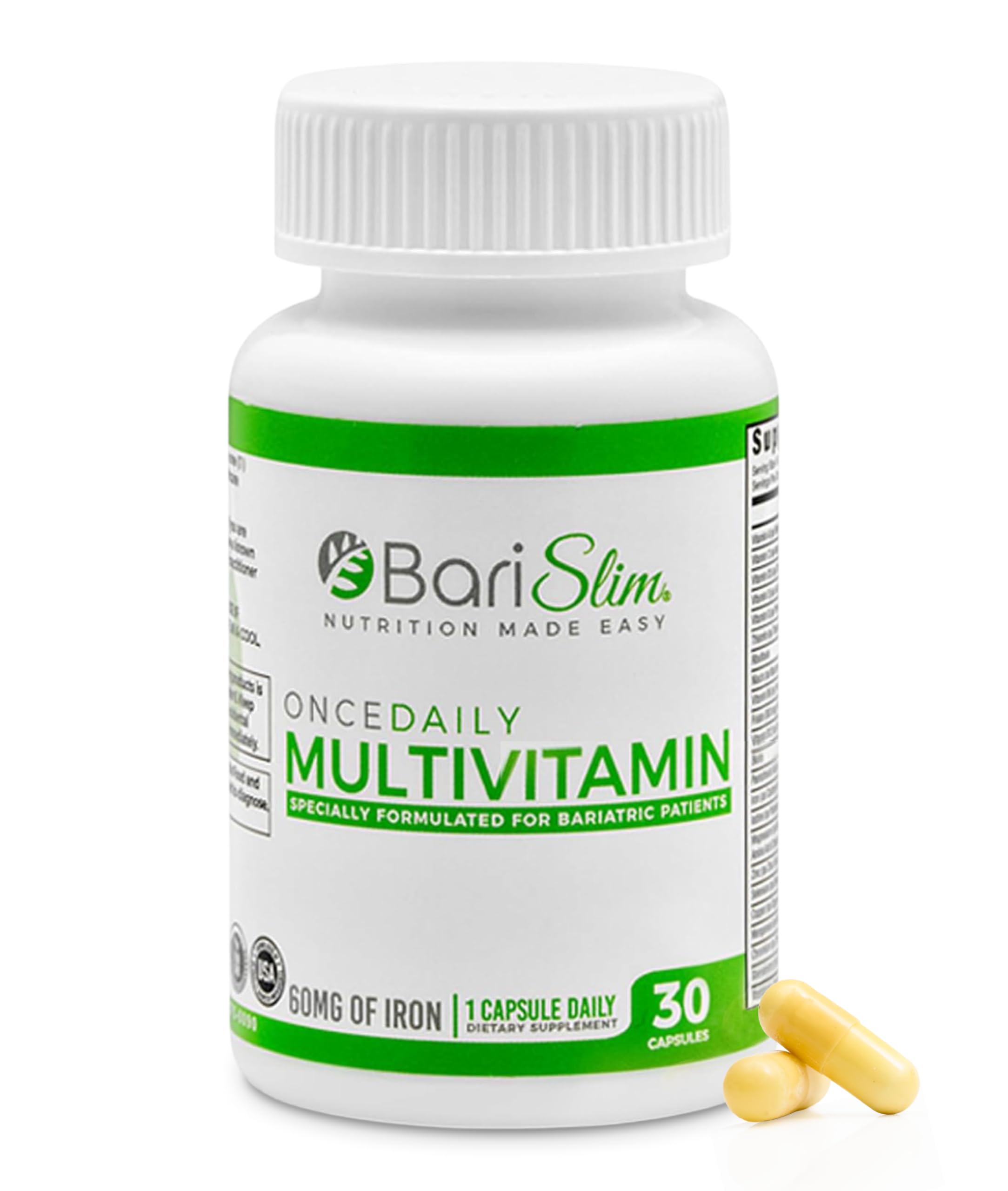 BariSlim Once Daily Bariatric Multivitamin Capsule - 60mg of Iron - Bariatric Vitamin & Supplement for Post Surgery Including Gastric Bypass & Gastric Sleeve | 30 Day Supply BariSlim buy supplements Au