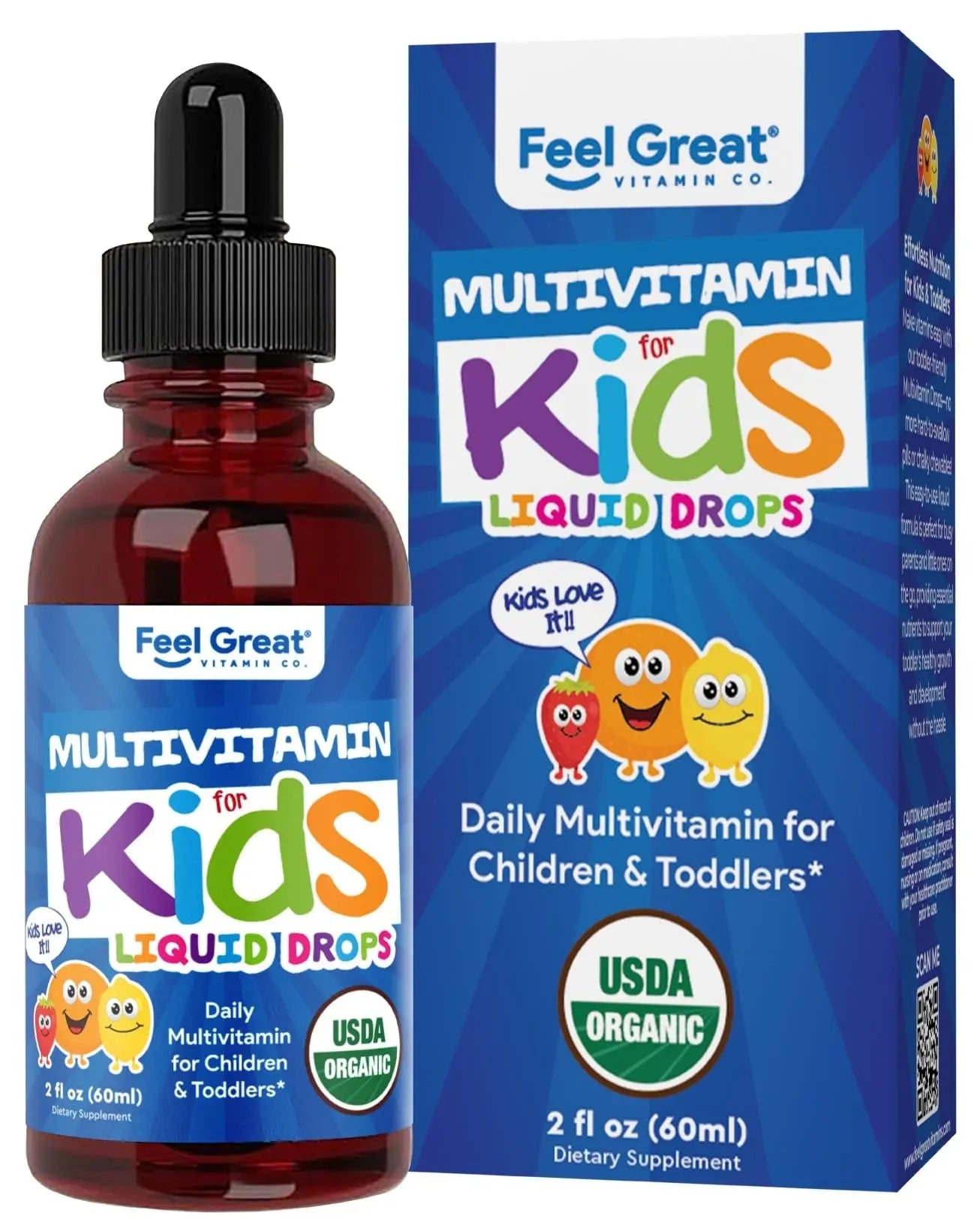 Feel Great Vitamins Organic Multivitamin Liquid Drops for Toddlers & Kids | Daily Essential Nutrients for Healthy Growth | The Feel Great Vitamin Company