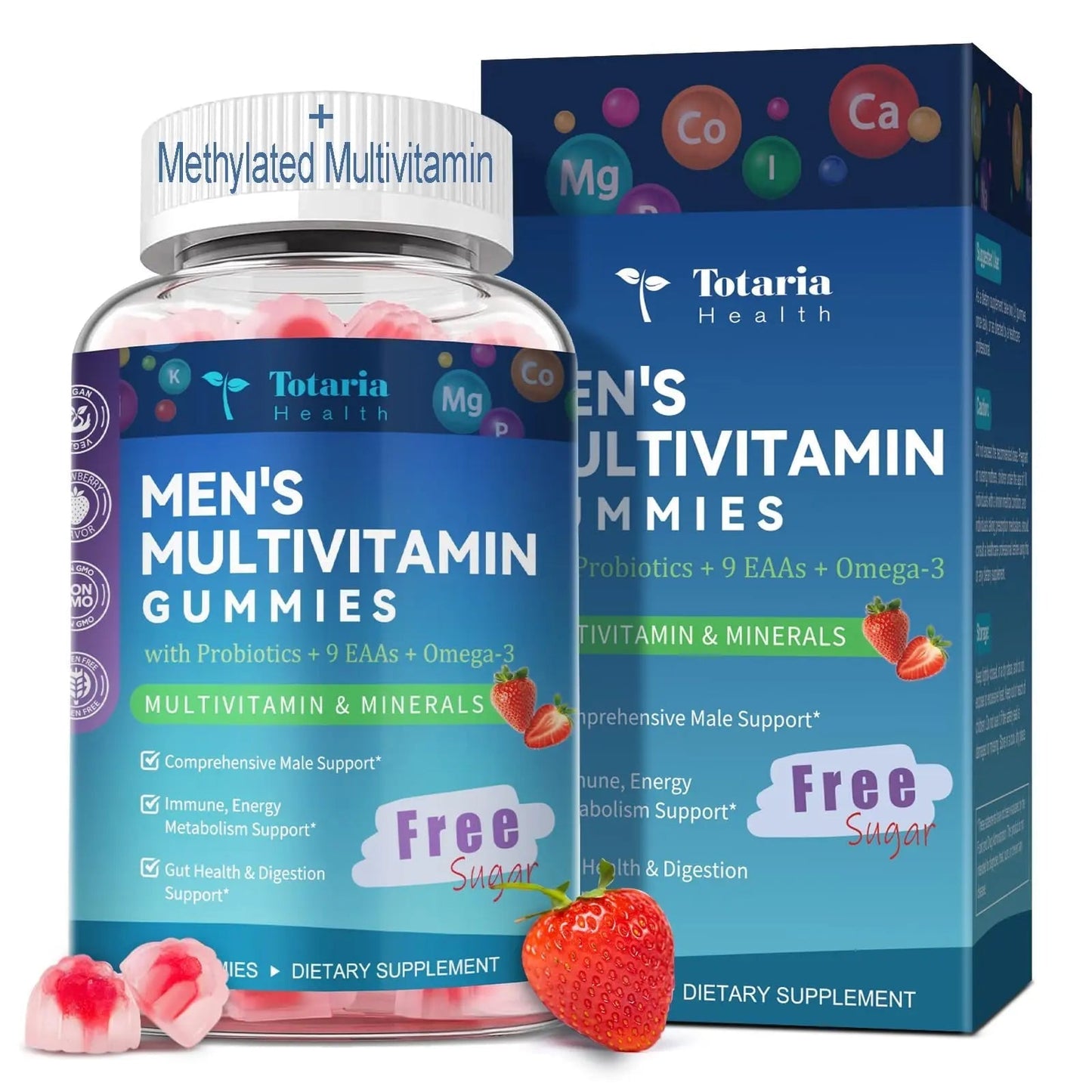 Totaria Sugar Free Multivitamin for Men with Omega 3, Probiotics, Mens Multivitamins Gummies w/Methylated B Complex Totaria