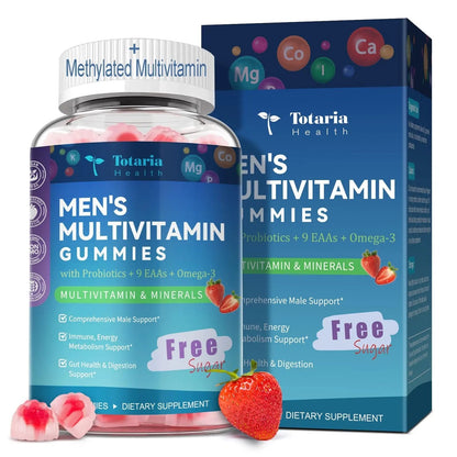 Totaria Sugar Free Multivitamin for Men with Omega 3, Probiotics, Mens Multivitamins Gummies w/Methylated B Complex Totaria