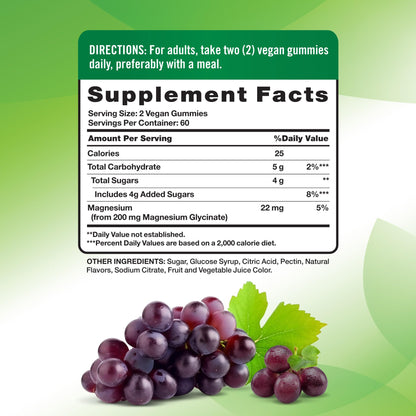 Nature's Truth Magnesium Glycinate Gummies for Adults | 200mg | 120 Count | Grape Flavor | Vegan, Non-GMO & Gluten Free Supplement