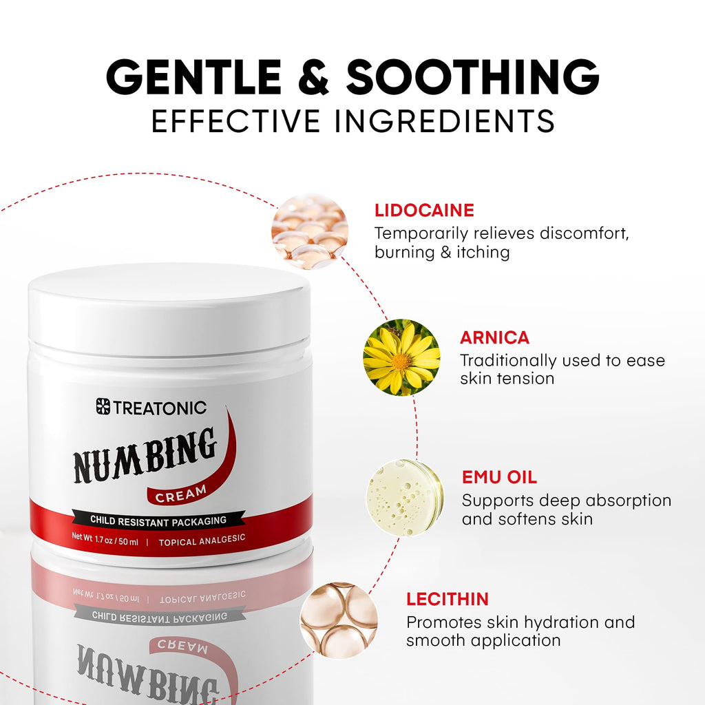 Treatonic Numbing Cream: Extra Strength Numbing Cream for Discomfort, Burning, Itching, & After Sun - Maximum Strength Topical Anesthetic with Menthol & Emu Oil for Toes Feet Hands Legs Arms – 1.7oz TreatonicBuy Supplements Australia