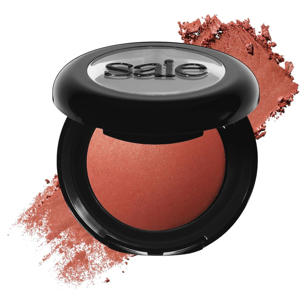 Saie SuperSuede Baked Blush - Talc-Free Powder Blush for Cheeks Infused with Hyaluronic Acid, Glycerin + Squalane - Hydrating Face Makeup for a Natural, Diffused Flush of Color - Ciao (0.1 Ounce) SaieBuy Supplements Australia
