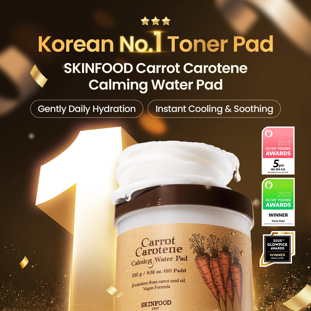 SKINFOOD Carrot Carotene Toner Pads, Hydrating & Soothing for Dry Skin, Instant Cooling, After Sun & Heat Care, Cotton Facial Toner Pads, Korean Skincare for Face (60 Counts) SKINFOOD 1957Buy Supplements Australia