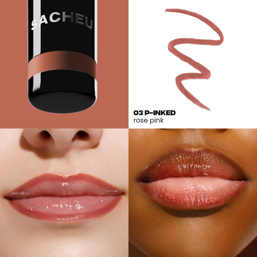 Sacheu Lip Liner STAY-N Peel Off Lip Stain — Long Lasting Waterproof Lip Tint with Hyaluronic Acid & Vitamin E — Transfer Proof Matte Finish, Vegan & Cruelty-Free (p-INKED) SacheuBuy Supplements Australia
