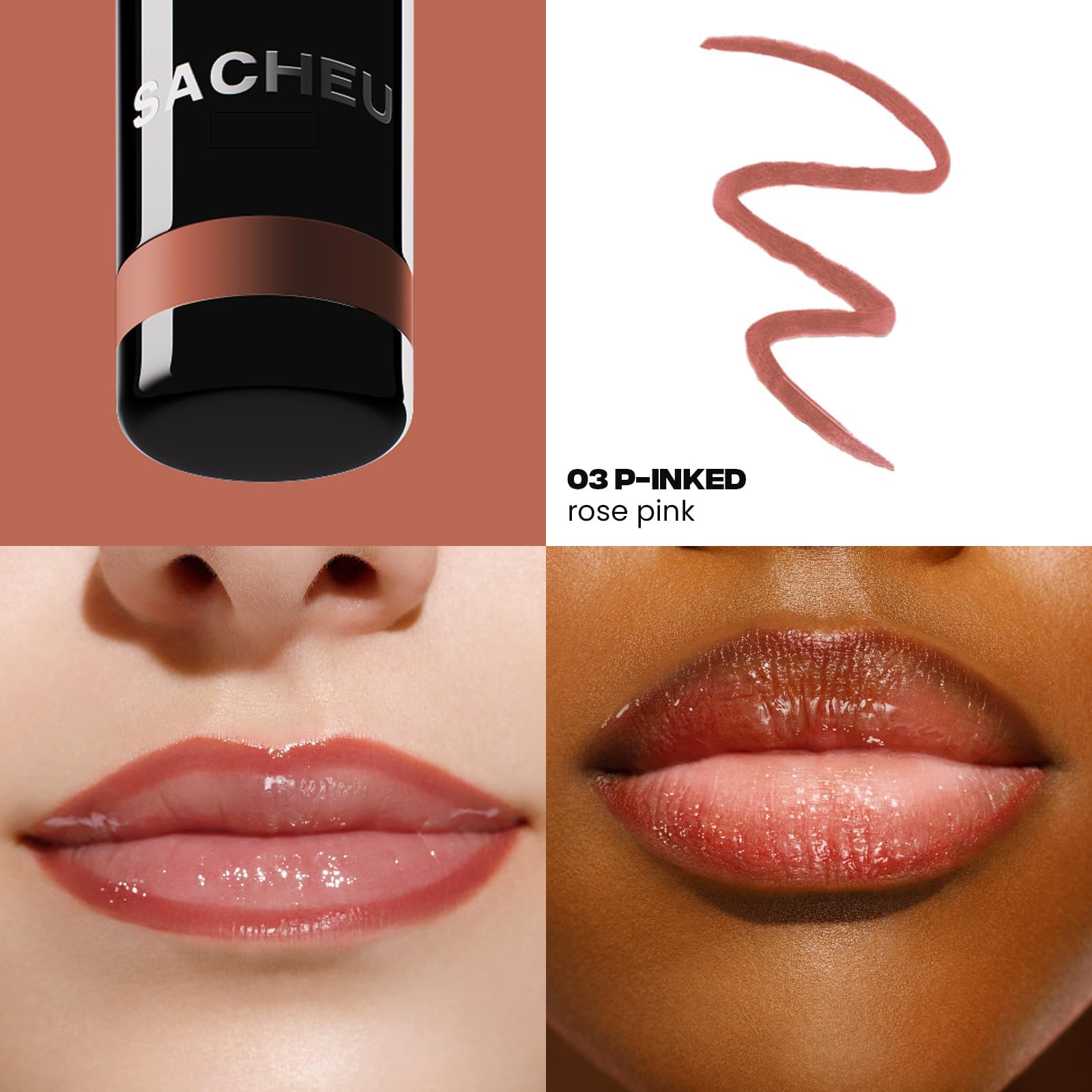 Sacheu Lip Liner STAY-N Peel Off Lip Stain — Long Lasting Waterproof Lip Tint with Hyaluronic Acid & Vitamin E — Transfer Proof Matte Finish, Vegan & Cruelty-Free (p-INKED) SacheuBuy Supplements Australia