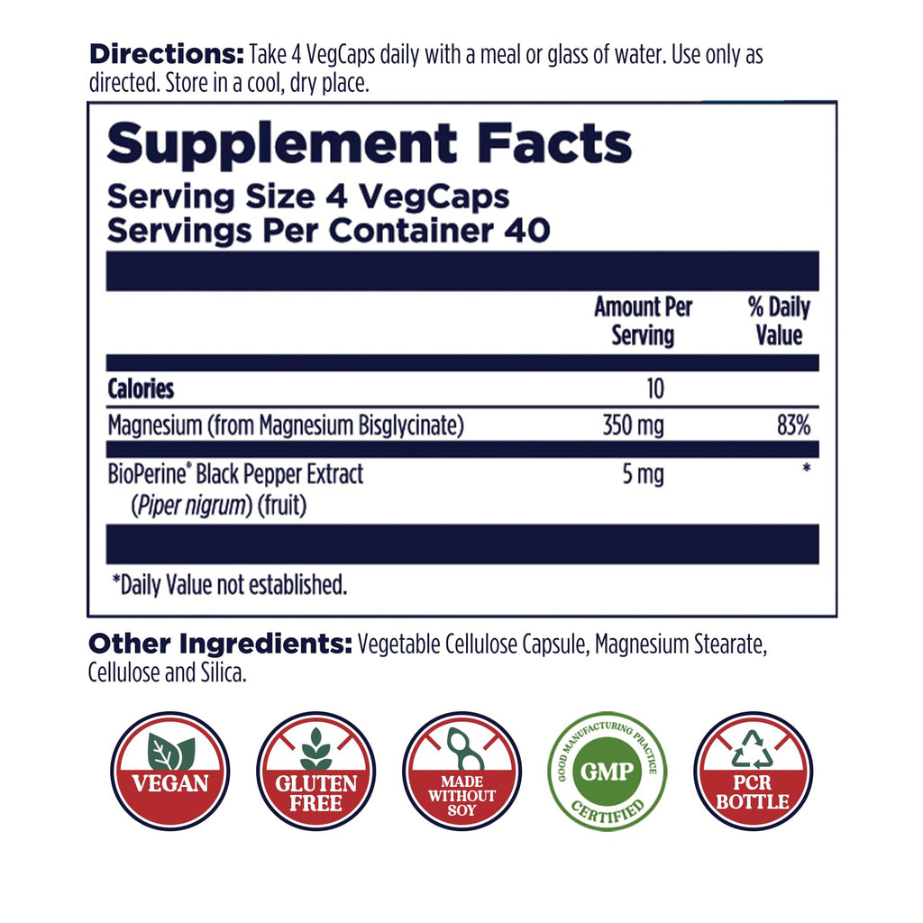 KAL Magnesium Glycinate Capsules, Fully Chelated Magnesium Bisglycinate, High Absorption Magnesium Supplement, Healthy Bones, Muscle, Relaxation and Stress Support, Non-GMO 160 count KALBuy Supplements Australia