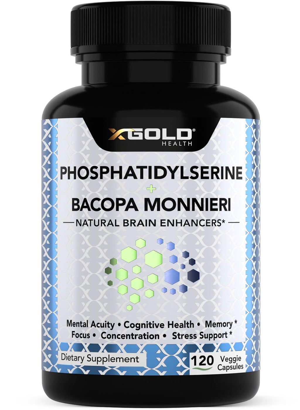 PhosphatidylSerine & Bacopa Monnieri 800 mg 2 in 1 Supplement - Natural Brain Enhancer/Nootropic for Enhanced Focus and Concentration, Memory Support, & Cognitive Function - 120 Vegetarian Capsules X Gold HealthBuy Supplements Australia