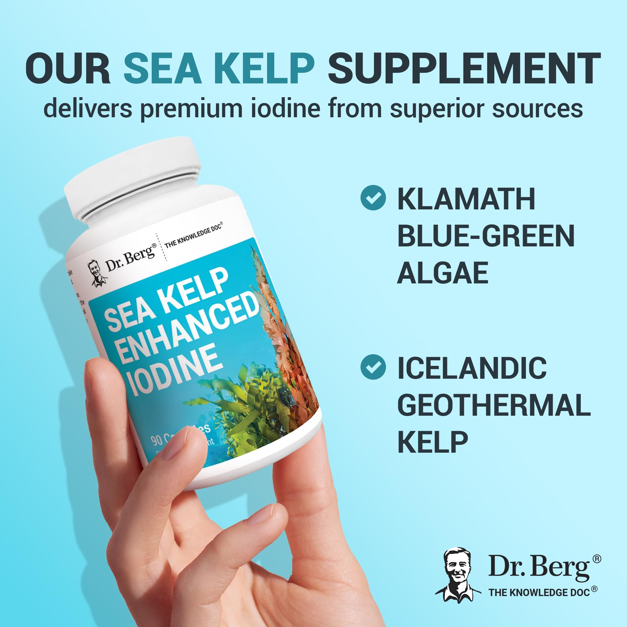 Dr. Berg Sea Kelp Enhanced Iodine - 200 mcg of Premium Iodine - Seaweed Blend Includes Klamath Blue-Green Algae & Sea Kelp - 90 Capsules Dr. Berg NutritionalsBuy Supplements Australia