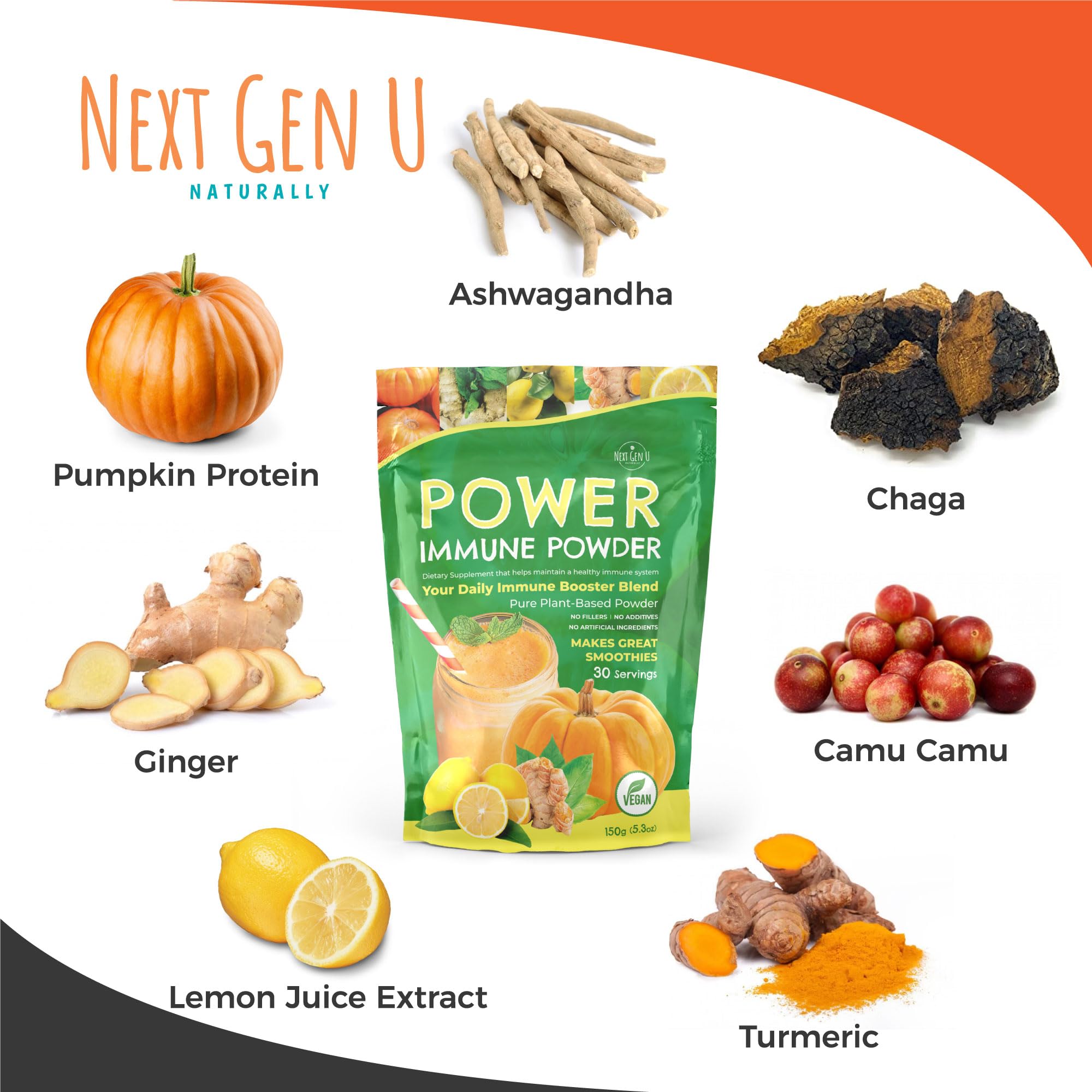 Immune Support - Supplement Powder 150g - Superfood Booster for Adults - Natural Immunity Defense - Daily Drink Mix for Women & Men - Plant Based, Vegan & Gluten Free Smoothie Boost by NextGenU NGU Next Gen UBuy Supplements Australia
