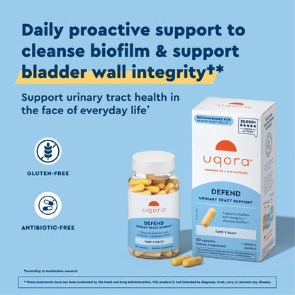 Uqora Defend - Urinary Tract Health Supplement - Support Bladder Health & Cleanse Biofilm* with D-Mannose, Green Tea Extract, Turmeric Extract & More - Gluten-Free - 60 Capsules (30-Day Supply) UqoraBuy Supplements Australia