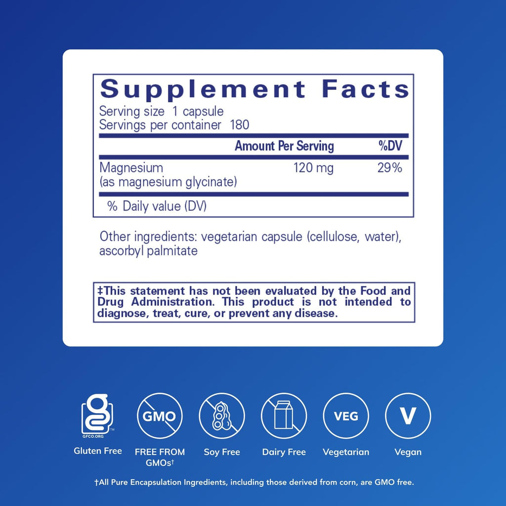 Pure Encapsulations Magnesium (Glycinate) - Supplement to Support Stress Relief, Sleep, Heart Health, Nerves, Muscles, and Metabolism* - with Magnesium Glycinate - 180 Capsules Pure EncapsulationsBuy Supplements Australia