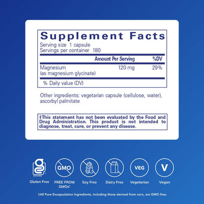 Pure Encapsulations Magnesium (Glycinate) - Supplement to Support Stress Relief, Sleep, Heart Health, Nerves, Muscles, and Metabolism* - with Magnesium Glycinate - 180 Capsules Pure Encapsulations buy supplements Au