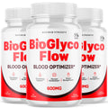 Three bottles of BioGlyco Flow Blood Optimizer on a white background