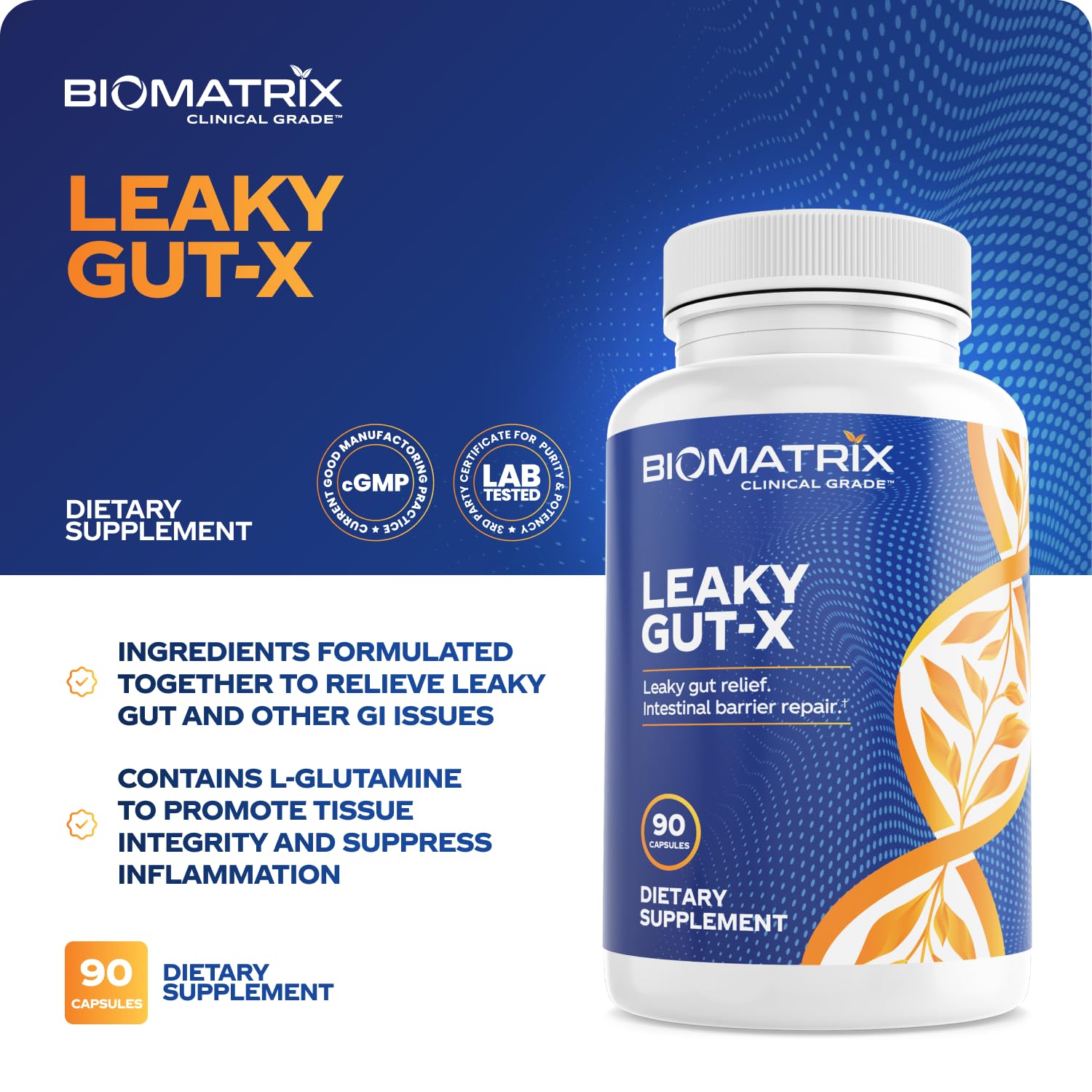 BioMatrix Leaky Gut Repair Supplement w/Glutamine, Quercetin, Cat's Claw, MSM, SIBO, Prebiotic Support, Intestinal Barrier Revive for Men and Women | 60-Day Supply – Leaky Gut-X BioMatrixBuy Supplements Australia