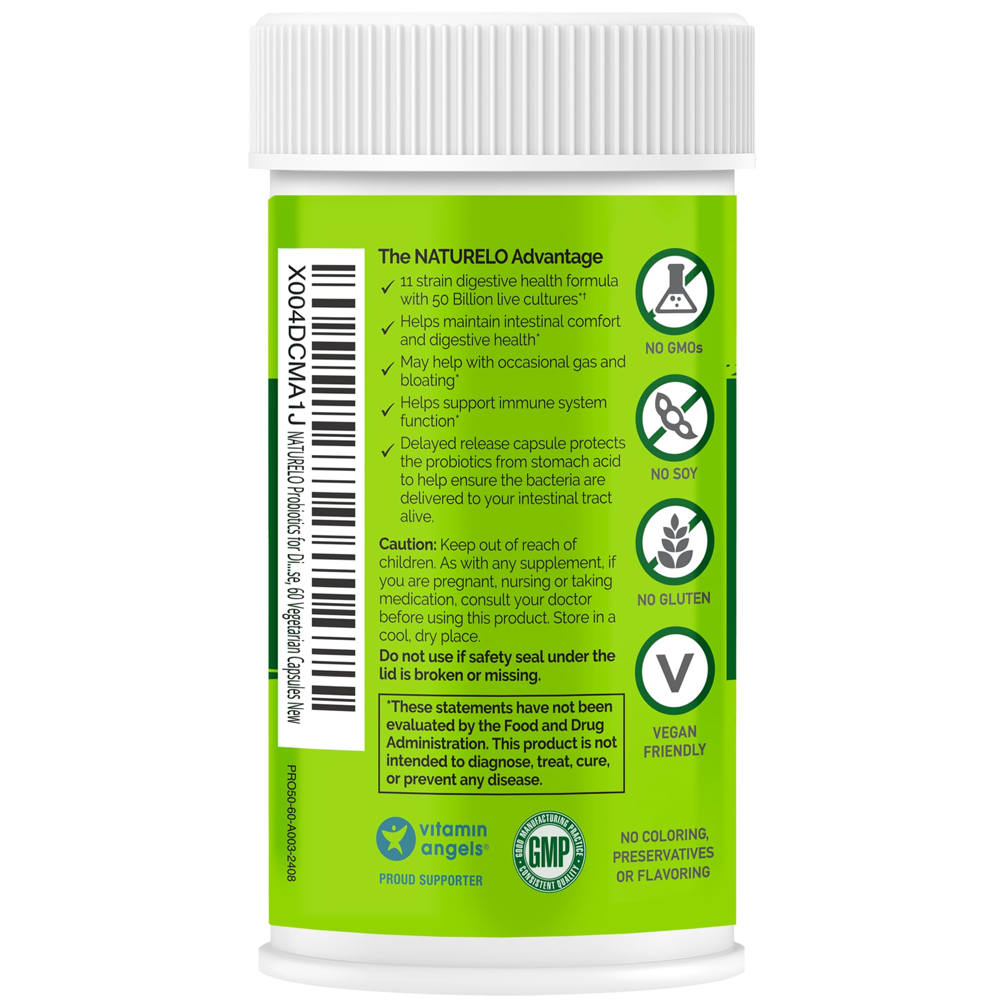 NATURELO Probiotics for Digestive Health - 50 Billion CFU, 11 Strains, Daily Use Supplement - Boosts Immune System, Delayed Release,