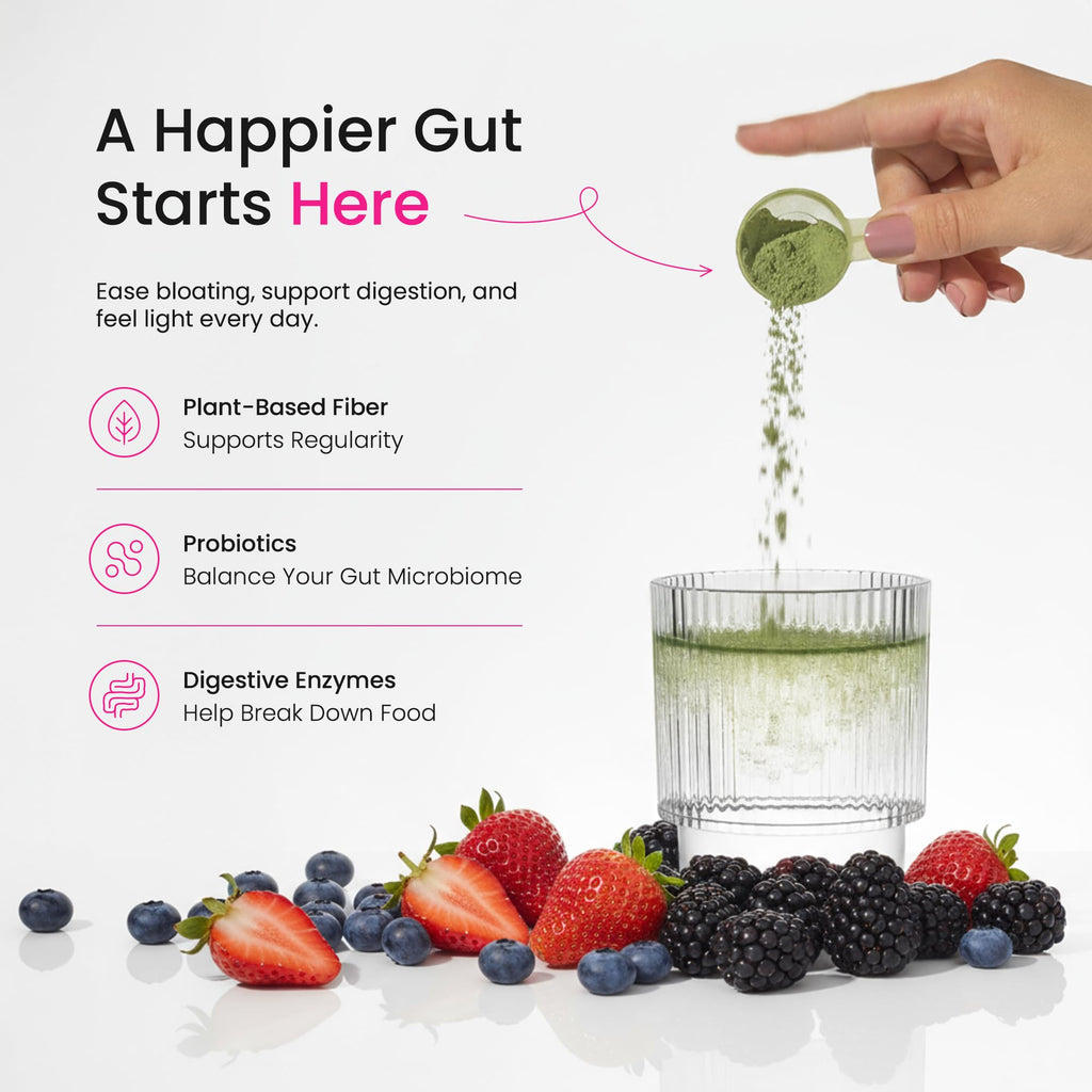 SuperGreens Powder, 40+ Organic Superfoods, Probiotics & Enzymes for Energy, Digestion, Gut Health & Bloating | Organic Fruit & Veggie Drink Mix, Daily Green Juice