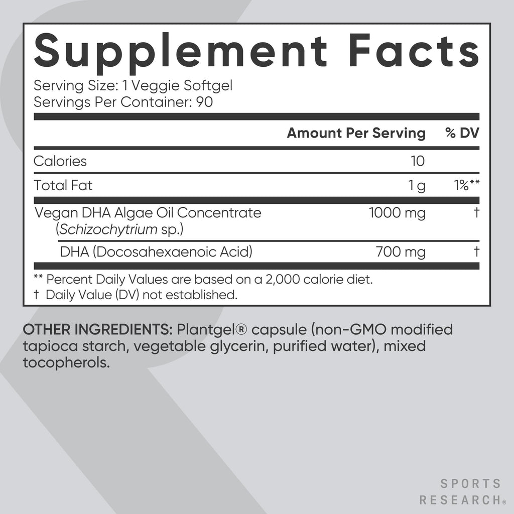 Sports Research® Vegan DHA 700mg - Cognitive Support, Brain Support, Supplement with Omega-3 DHA from Algae Oil - Vegan Certified · Non-GMO · Gluten Free - 90 Count Softgels Sports Research buy supplements Au