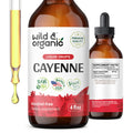 Two bottles of Wild & Organic Cayenne liquid drops on a white background