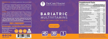 Procare Health Bariatric Multivitamin with Iron 45mg Easy to Swallow 30 Tablets - Post Op Bariatric Vitamins for Gastric Bypass Pills ProCare Health