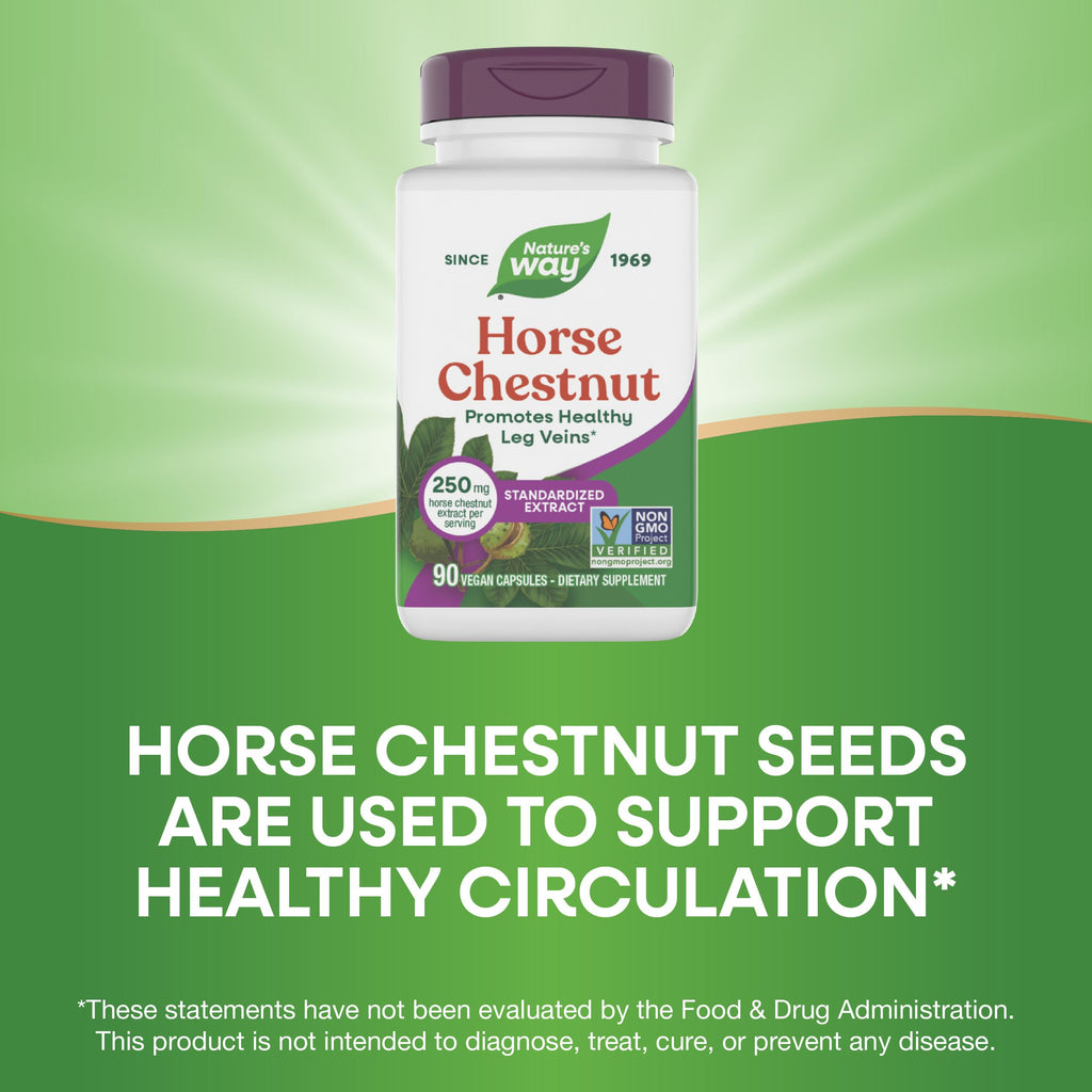 Nature's Way Horse Chestnut Extract, Premium Extract, Promotes Healthy Leg Veins*, 250 mg per Serving, Vegan