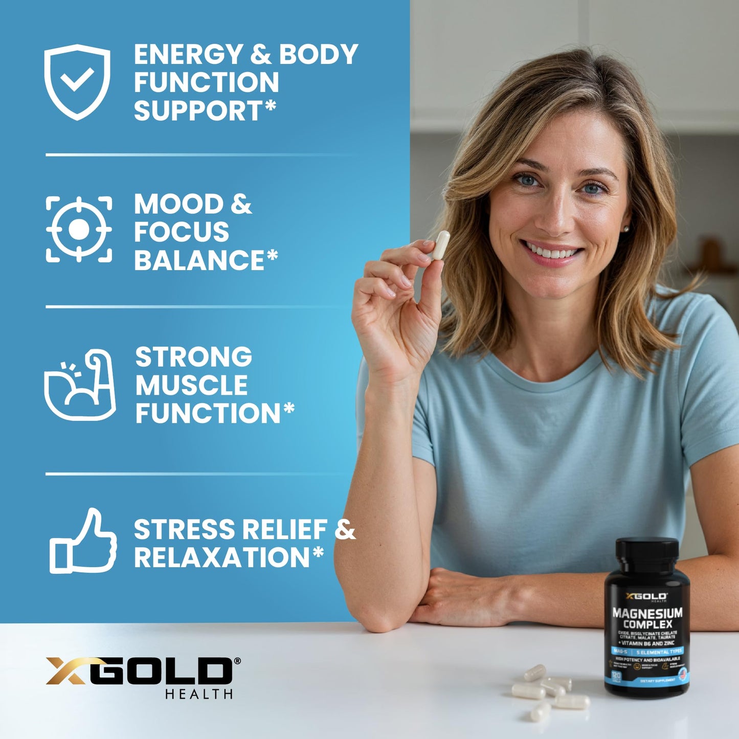 X Gold Health Magnesium Complex 5-in-1 with Zinc & B6 High Absorption Capsules (Glycinate, Citrate, Malate, Taurate, Oxide) Muscle Recovery, Energy, Sleep Support & Immune Health 500mg Made in USA X Gold Health buy supplements Au