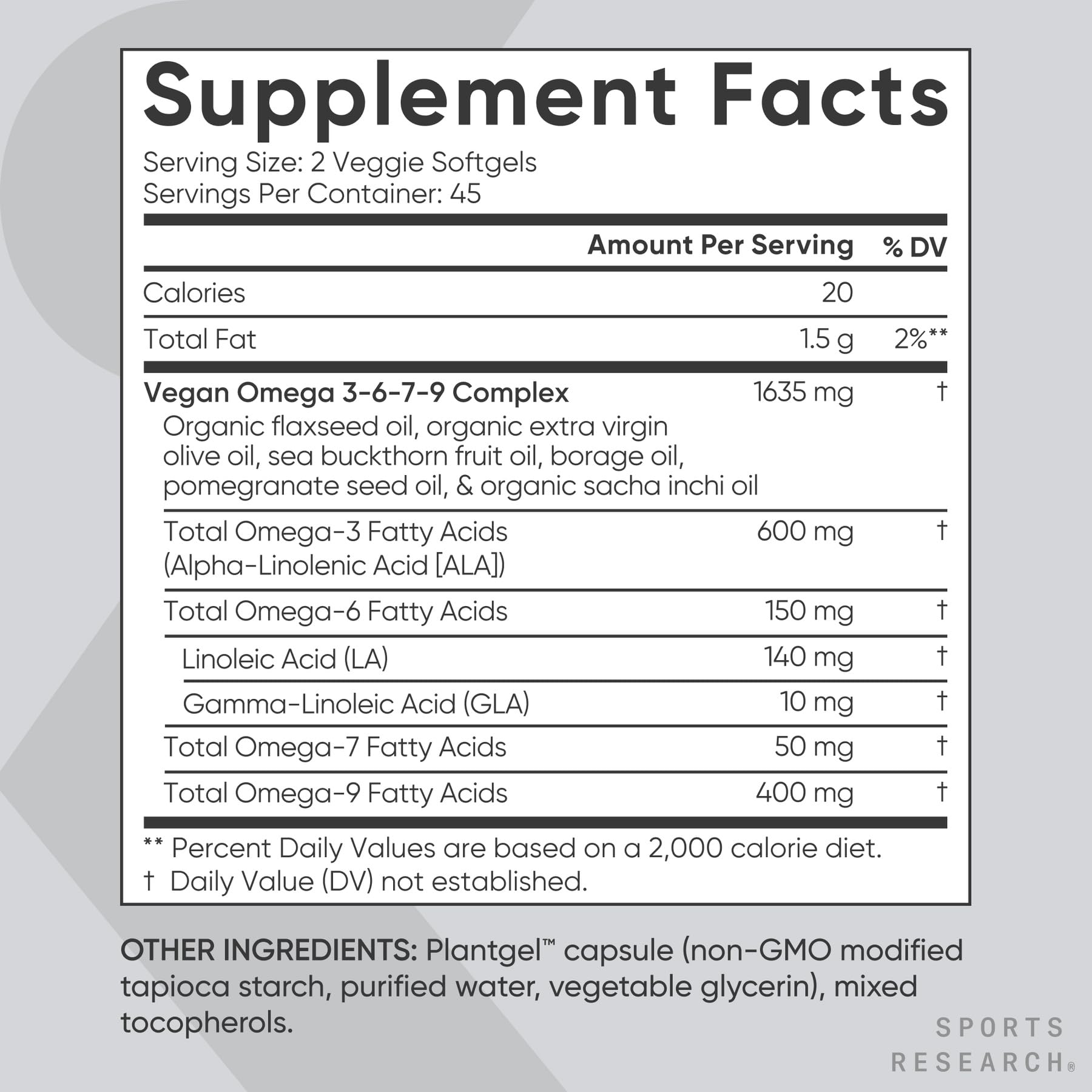 Sports Research® Vegan Omega 3-6-7-9 - 1200 mg of Multi-Spectrum Omega Fatty Acids Certified Non-GMO Formula with Sea Buckthorn & Borage Oil - 90 Veggie Softgels Sports Research buy supplements Au