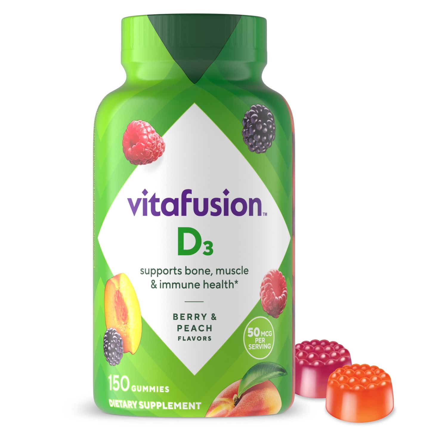 vitafusion Vitamin D3 Gummies, Bone and Immune Support, Peach, Blackberry, Strawberry Flavored