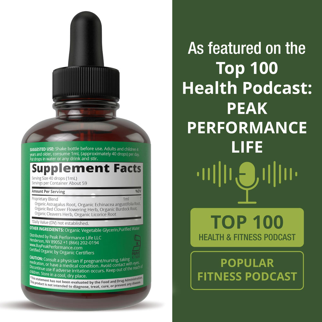 USDA Organic Lymphatic Drainage Drops. Sugar Free, Tasty 6-in-1 Lymph System Support for Detox, Cleanse. Vegan Supplement with Astragalus, Echinacea, Red Clover, Cleavers Herb, Licorice & Burdock Root Peak Performance buy supplements Au