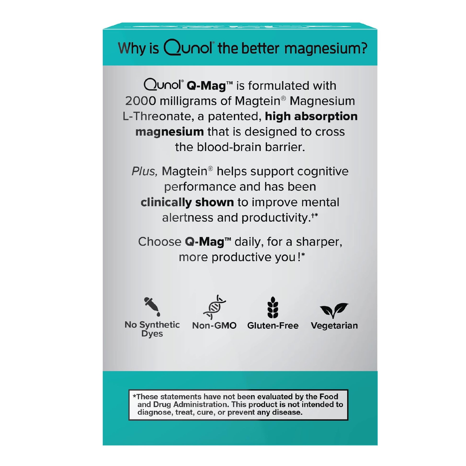Qunol Q-Mag Magnesium L-Threonate Tablets, 2000mg of Magtein to Help Support Cognitive Performance, Improve Mental Alertness & Productivity, Supports Restful Sleep, High Absorption, 60 Count QunolBuy Supplements Australia