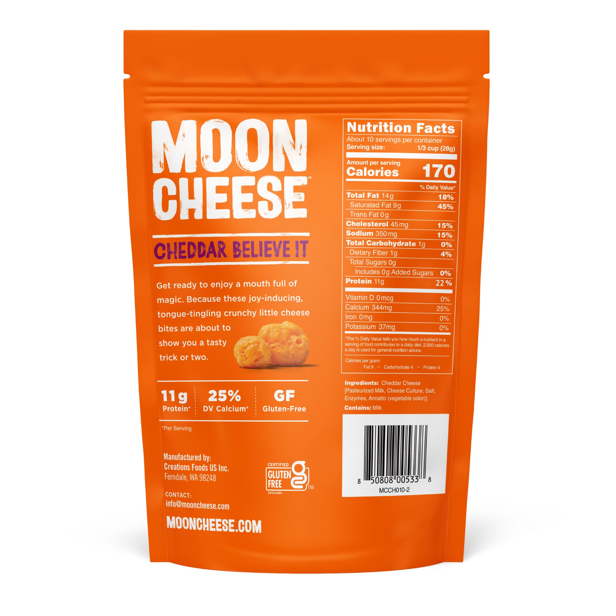 Moon Cheese Cheddar Believe It, 10 Ounce, 2-Pack, Crunchy, Protein-Rich Cheese Snack, Keto Friendly, 100% Real Cheese
