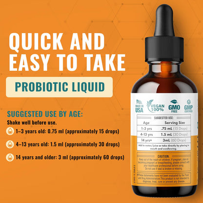 Liquid Probiotic for Women, Men, Kids, Toddler Probiotic: USDA Organic Probiotics, Vegan Probiotic Liquid & Alfalfa Blend + Acidophilus for Gut Health,