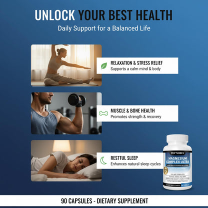 Top Norex Magnesium Complex Ultra - 8 Elemental 1000mg Magnesium Blend, Easy Absorption, 90 Capsules (1) Top Norex buy supplements Au
