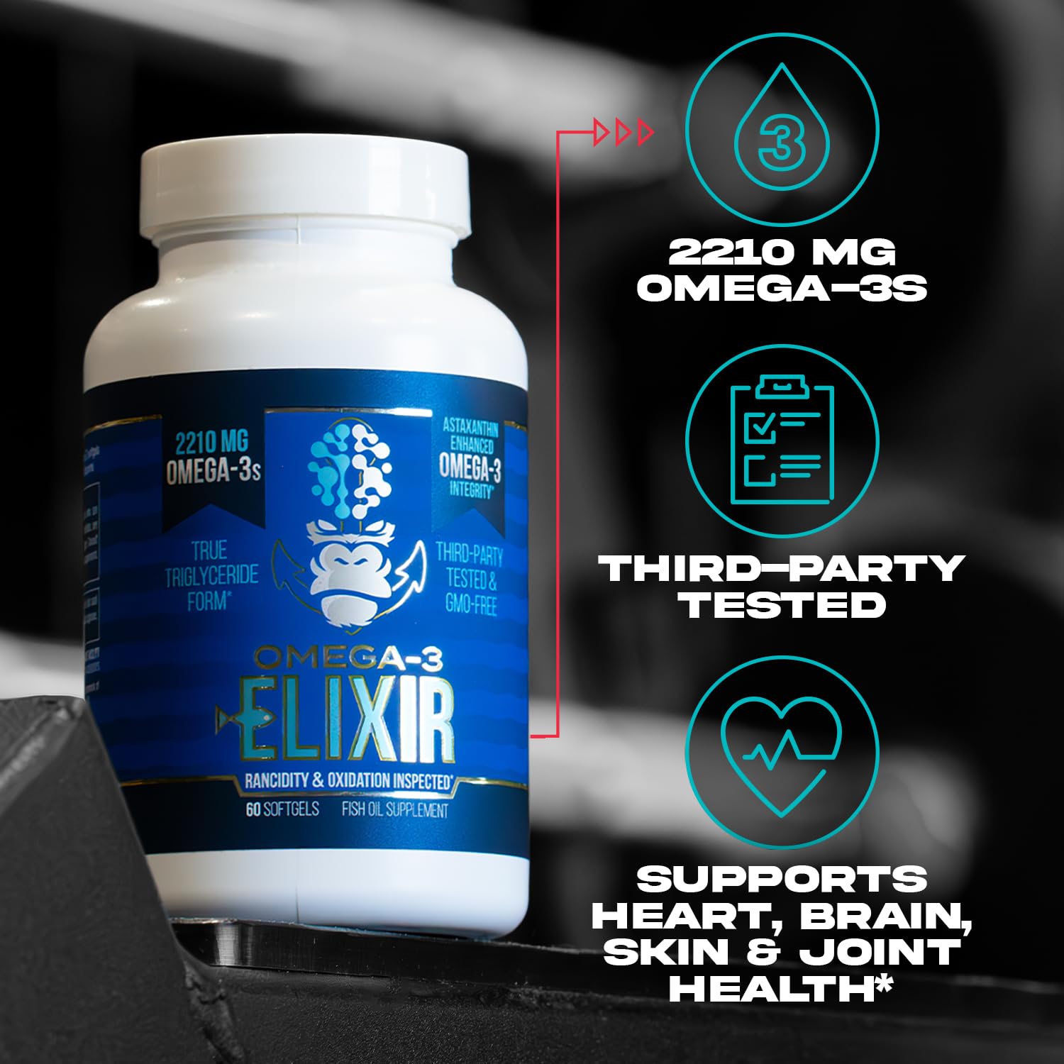 Gorilla Mind Omega-3 Elixir™ | 2210mg Fish Oil Re-Esterified Triglyceride Form | EPA, DHA + 2 Fatty Acids | Astaxanthin Infusion for Bolstered Integrity | 3rd Party & Rancidity Tested | 60 Softgels Gorilla Mind buy supplements Au