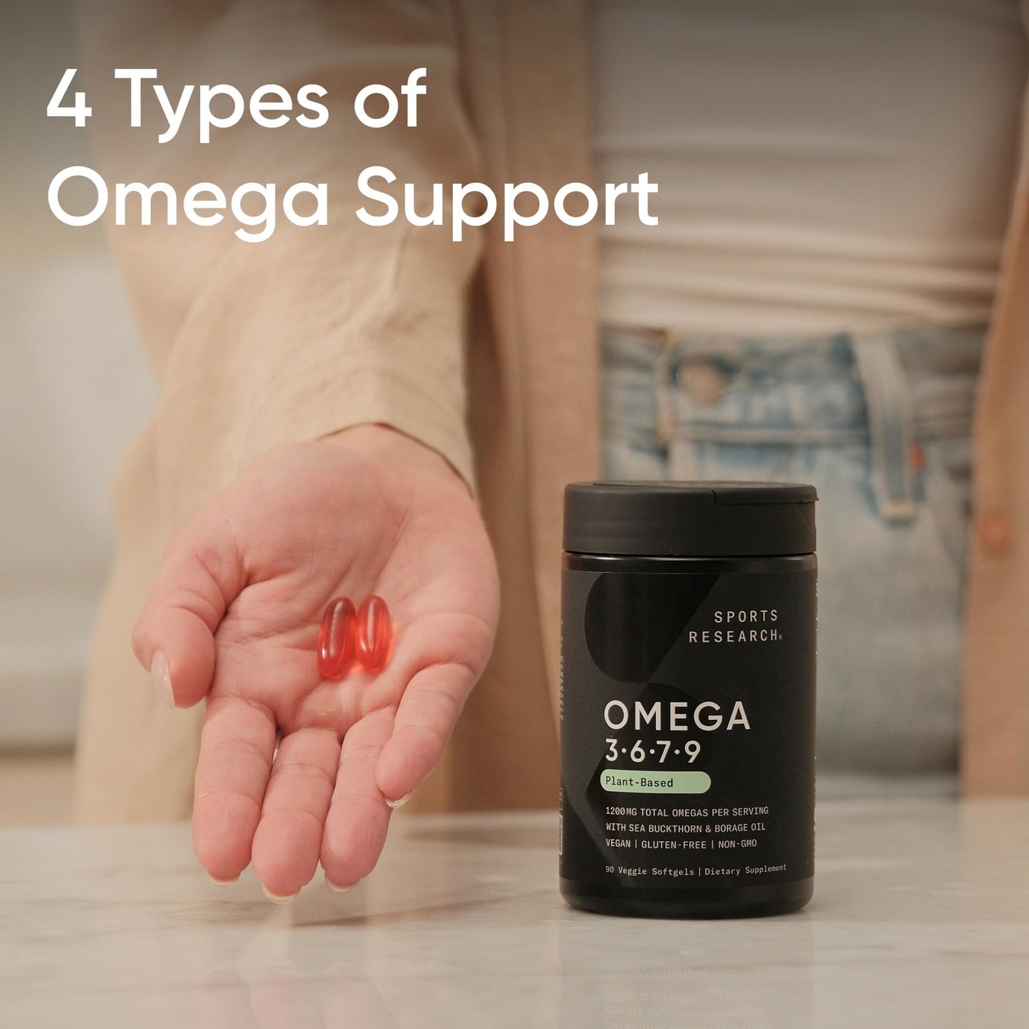 Sports Research® Vegan Omega 3-6-7-9 - 1200 mg of Multi-Spectrum Omega Fatty Acids Certified Non-GMO Formula with Sea Buckthorn & Borage Oil - 90 Veggie Softgels Sports Research buy supplements Au