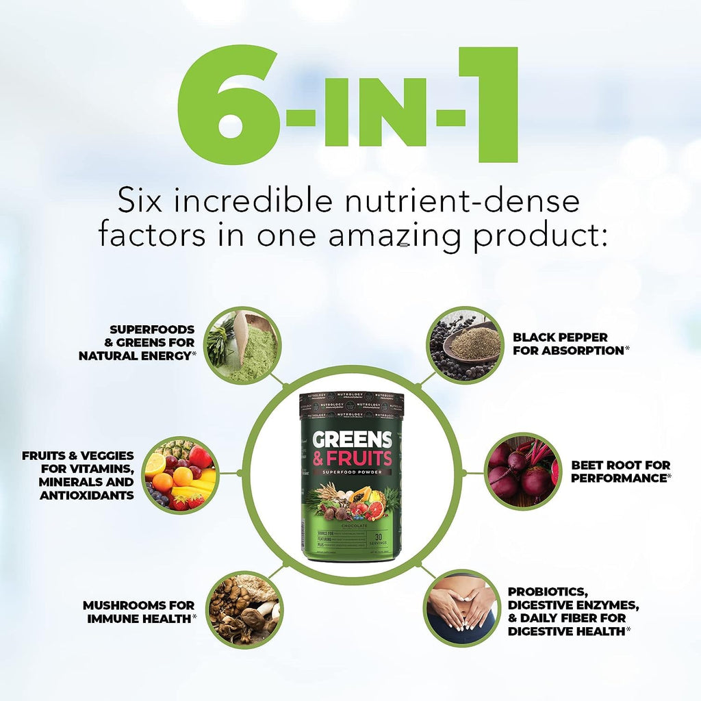 Nutrology Greens & Fruits Powder-Naturally Sourced Superfood, Chocolate (30 Servings) Zen Natural Magnesium Supplement (30 Servings) Nutrology buy supplements Au