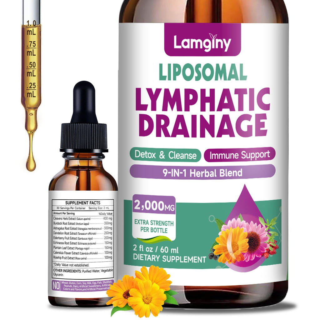 Liposomal Lymphatic Drainage Drops, 9-In-1 Lymphatic Drainage Supplements for Detox & Cleanse, with Echinacea, Dandelion, Elderberry, Burdock Root & Cleavers, Immune & Lymph System Support, 2 FL OZ LAMGINY buy supplements Au