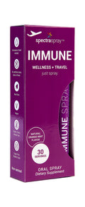 Purple SpectraSpray immune wellness and travel oral spray packaging on a white background