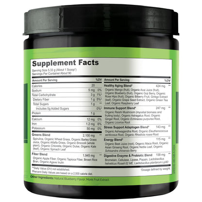 NATURELO Raw Greens Superfood Powder 480 Grams, Mixed Berry - Supports Energy, Immunity and Detox - Includes Spirulina, Wheat Grass and Organic