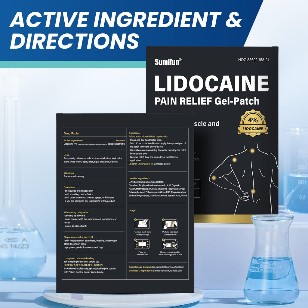 Sumifun 4% Lidocaine Patches,Maximum Strength Pain Relieving Patch Back, Shoulder, Joints, Knee Pain Relief and Muscle Soreness - 8 Hour Pain Relief (21 Count(Pack of 1)) SumifunBuy Supplements Australia