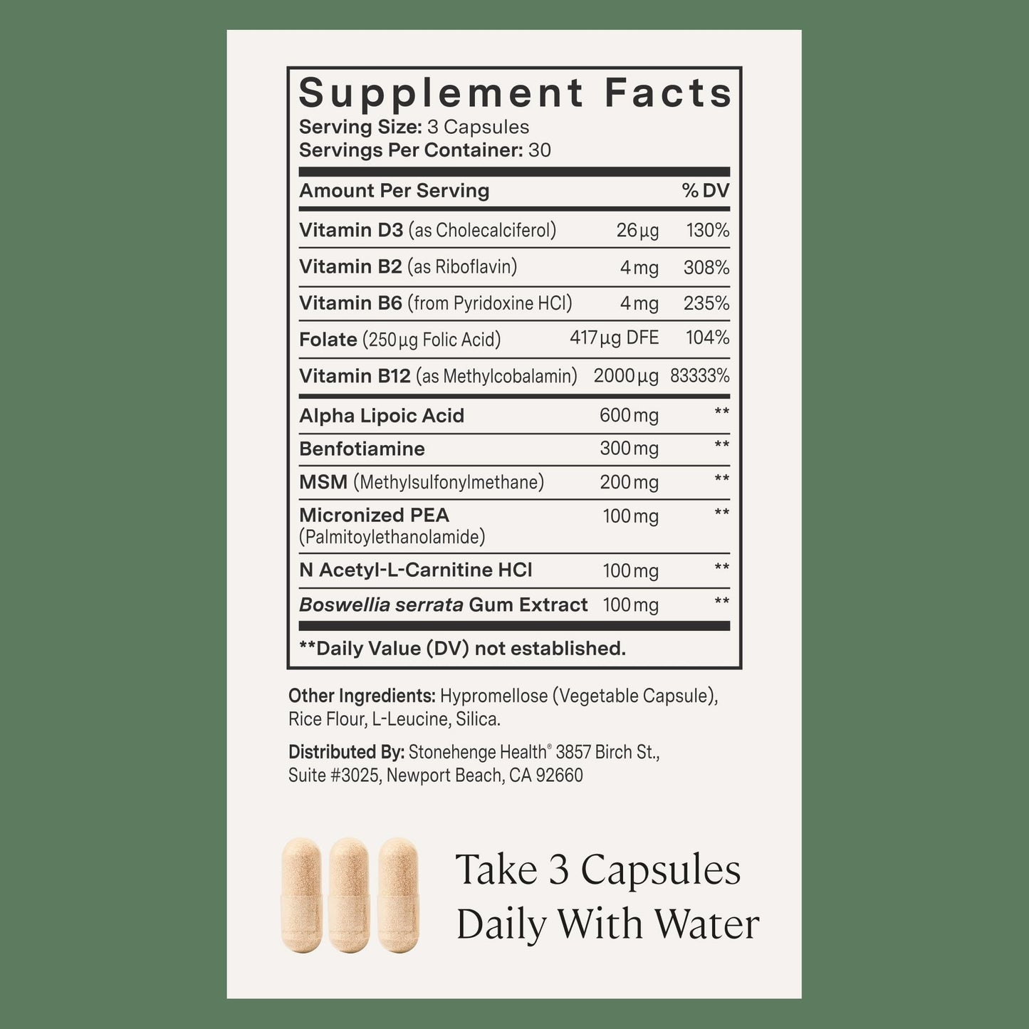 Stonehenge Health Dynamic Nerve Supplement - Supports Nerve Function in Fingers, Toes, Hands, and Feet with Alpha Lipoic Acid ALA, Benfotiamine