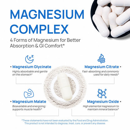Selerb Magnesium Complex for Women and Men-Glycinate,Malate,Citrate,Oxide Supports Calm, Sleep, Muscle & Energy with D3, B6, Zinc, Slippery Elm & DGL Gentle on Stomach 90 Capsules Selerb buy supplements Au