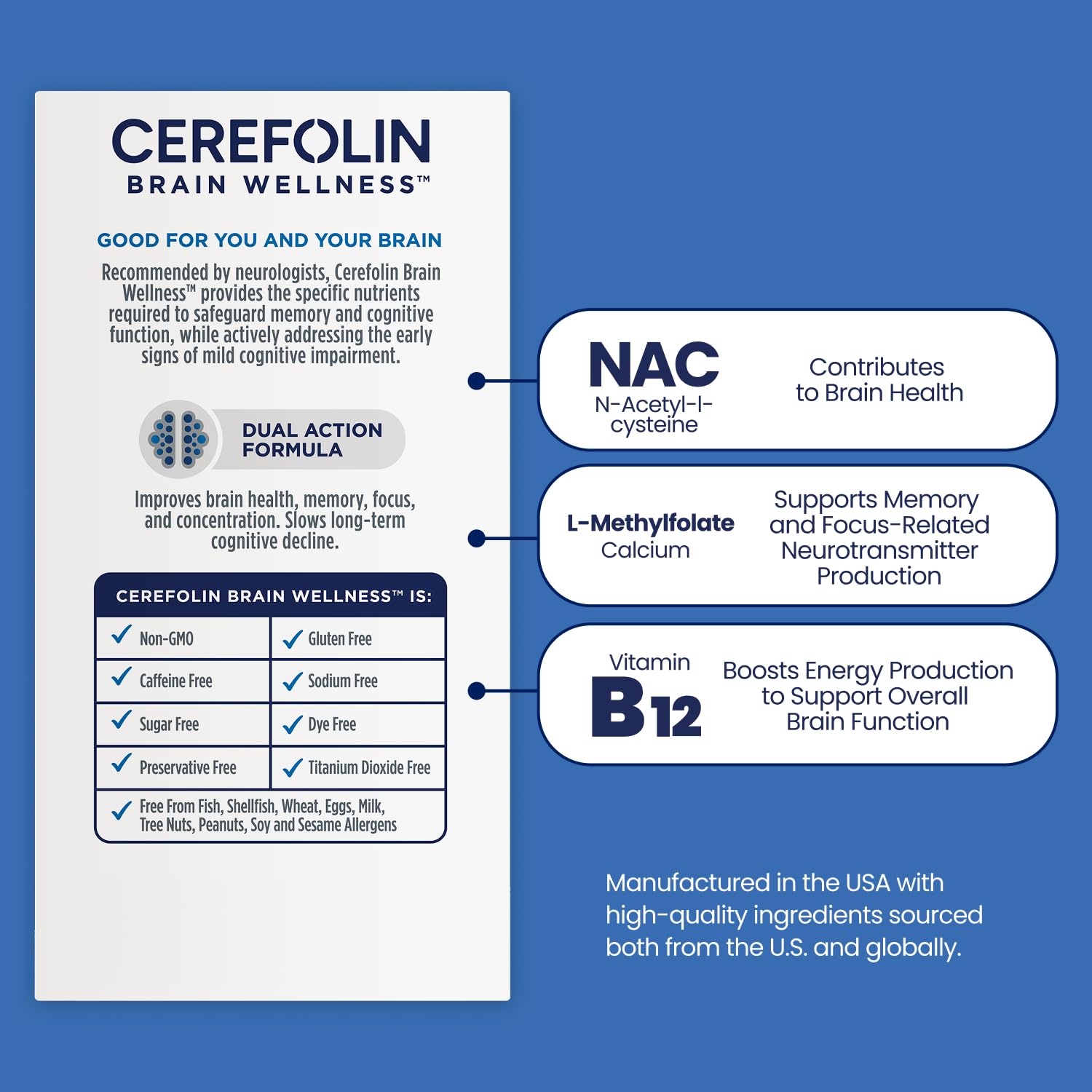 Cerefolin Brain Wellness, Targeted Nutrition for Cognitive Support, Improves Memory, Focus & Concentration, L-Methylfolate, NAC, B12, Neurologist Recommended (30 Count) Cerefolin buy supplements Au