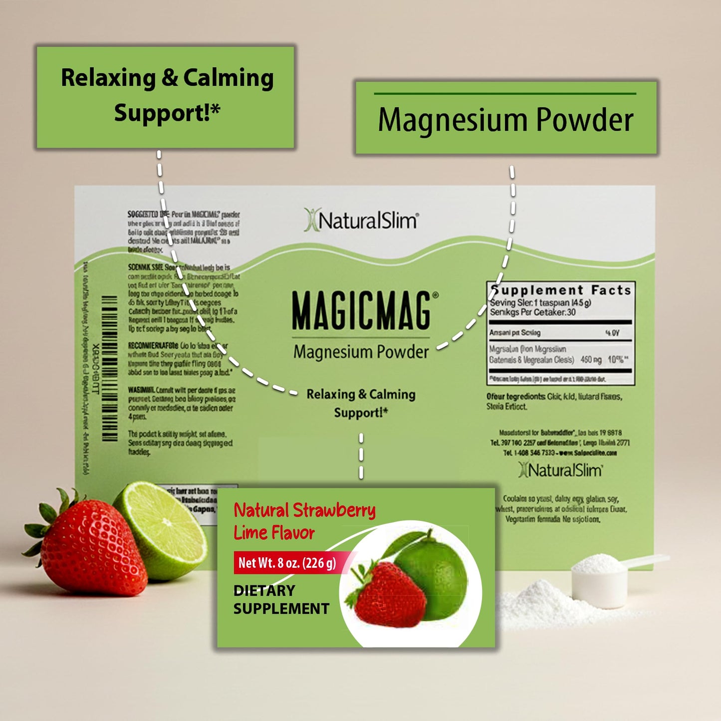 NaturalSlim MagicMag Magnesium Citrate Powder Drink for Relaxation, Stress, Constipation, Better Rest & Digestive Health, Magnesium Supplement for Women and Men