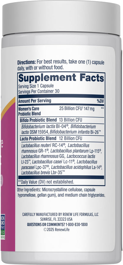 Renew Life Probiotics for Women, 25 Billion CFU Guaranteed, Probiotic Supplement for Digestive, Vaginal & Immune Health, Shelf Stable