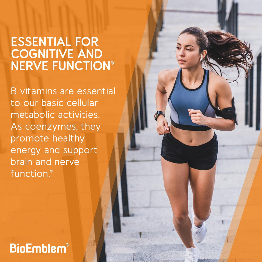 BioEmblem Vitamin B-Complex - All 8 Active Forms with Methyl Folate, Methyl B12, B6, Biotin Plus Choline Inositol, Supports Energy, Metabolism, Brain, Heart Health