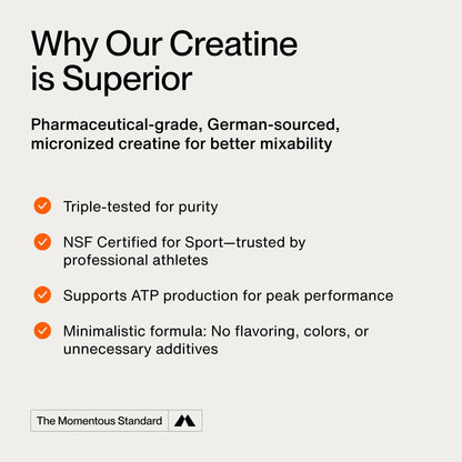 Momentous Creatine Monohydrate Powder - Creatine Powder - Supports Strength, Lean Muscle, & Recovery for Men & Women - NSF Certified for Sport - 5 g per Serving - 30 Servings