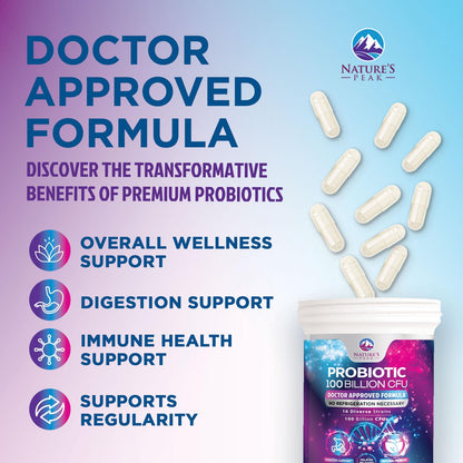 Probiotics for Digestive Gut Health - 100 Billion CFU Per Capsule, 16 Premium Strains & Prebiotics - Best Probiotics for Women & Men, Occasional Constipation