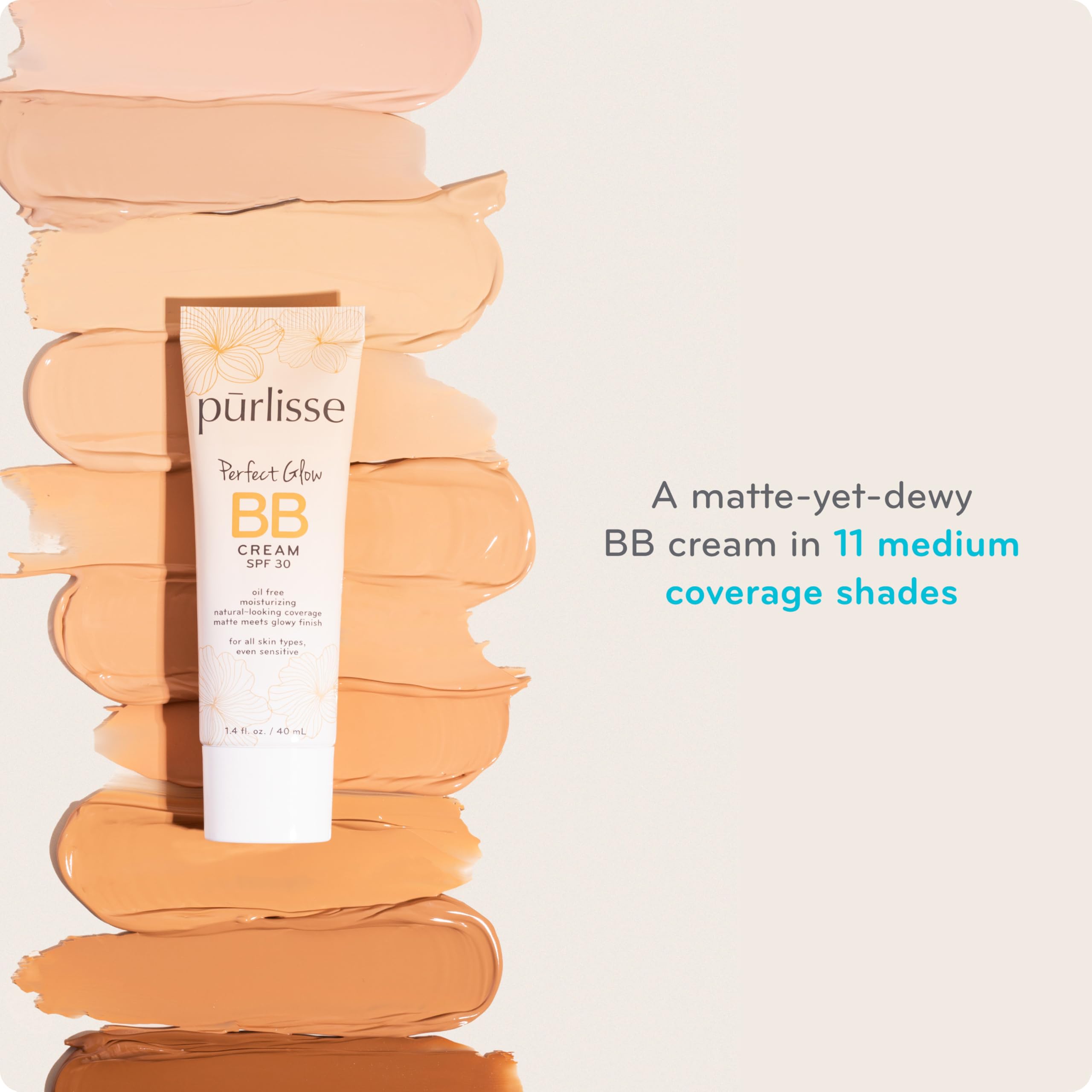 pūrlisse Perfect Glow BB Cream with SPF 30 - Matte Meets Dewy Finish - Enriched with Goji & Hawthorn Berry to Help Improve Skin Texture & Radiance - Medium Golden (1.4 oz) pūrlisseBuy Supplements Australia